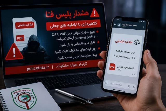 هشدار پلیس فتا؛ فایل‌های ابلاغیه قضایی در پیام‌رسان‌ها تله کلاهبرداران است